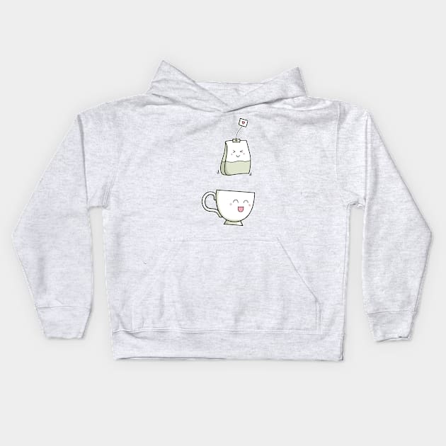 Cute Kawaii Love Tea (version 1) Kids Hoodie by freeves